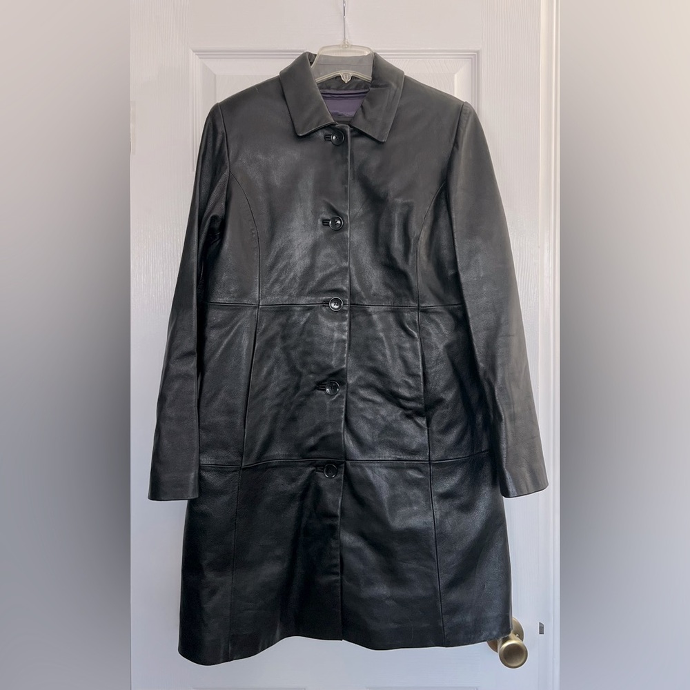 Classic Black Wilson Leather Button-Front Coat